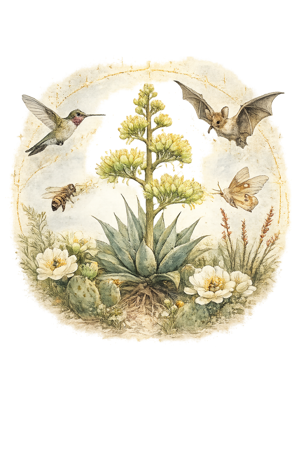 Sonoran desert ecology watercolor