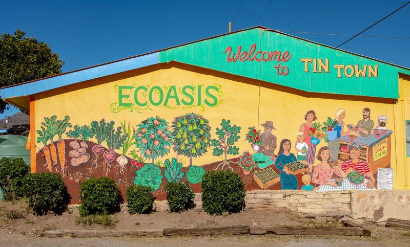Welcome to Tin Town Ecoasis mural